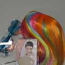 Colored Bob Wig Straight Hair with Heart Sunglasses Hair Cap, Short Rainbow Wig with Flat Bangs for Women Daily Bachelorette Halloween Costume Party Decorations, Realistic (Pink, Lake blue, Yellow)