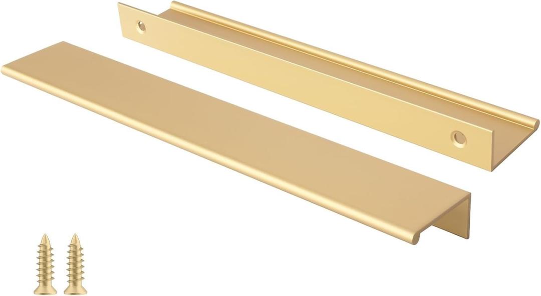 Peaha 10 Pack Kitchen Cabinet Handles 7-1/2 inch Matte Gold Pulls for Dresser Drawers Brushed Brass Door Edge Finger Pull Hardware