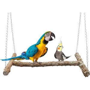 Large Bird Perch Swing Toy, Natural Pepper Wood Parrot Perch Stand Toy, Hangable Birdcage Accessories with Stainless Steel, Bird Chewing Toy for Parrot Parakeet Budgies Lovebirds(1810 Inches(LW))