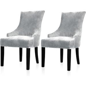 Lellen Velvet Stretch Wingback Chair Cover Slipcover - Reusable Protector Cover for Dining Room Banquet Home Decor etc Machine Washable Hand Washable (Silver Grey, 2PC)