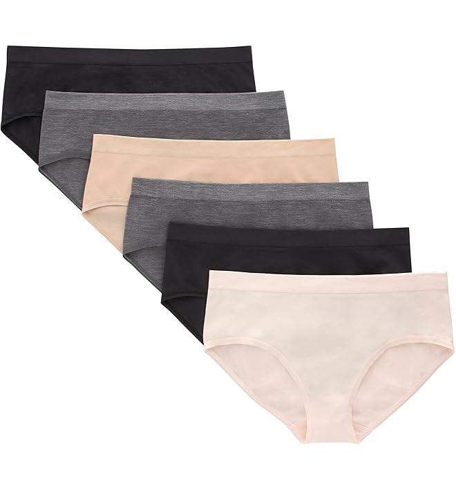 Hanes Tween Girls Underwear, Seamless Girls Panties, Boyshort & Hipster, Assorted Colors, 6-Pack (X-Large, Ivory/Beige/Grey/Black - 6 Pack)
