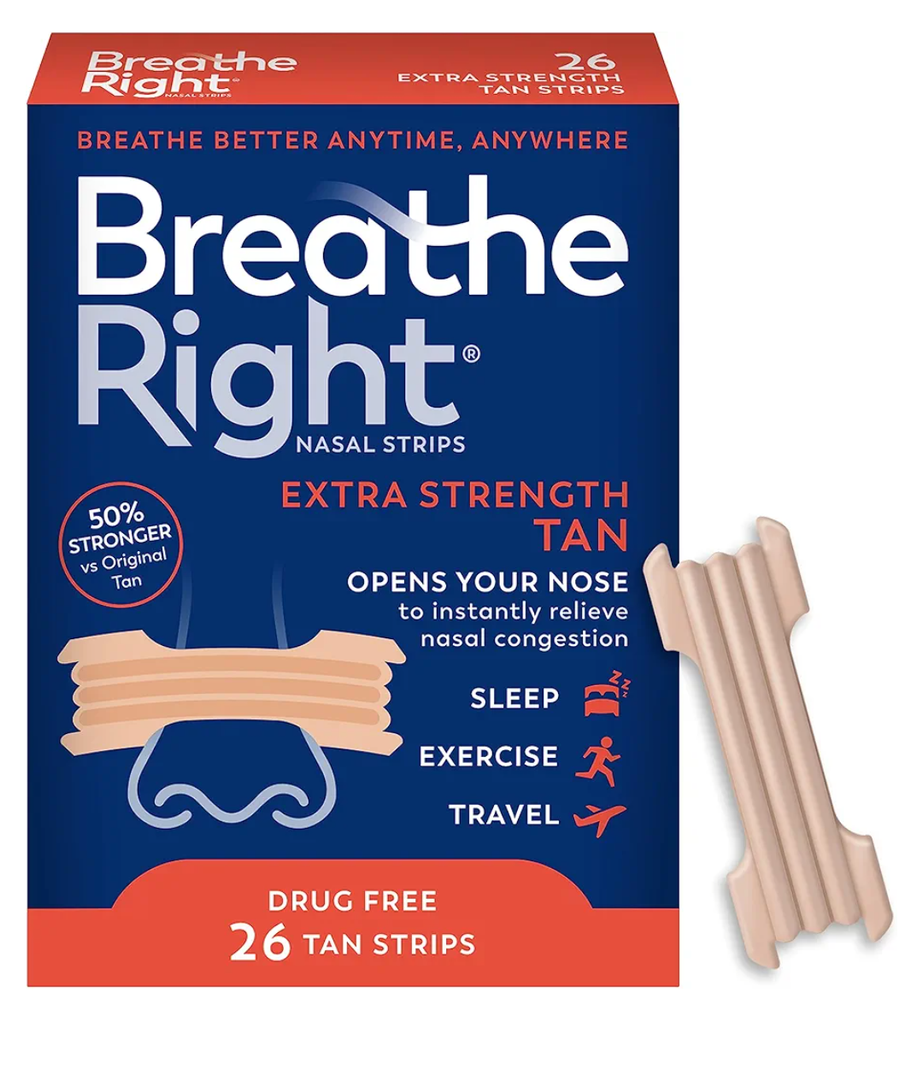 Breathe Right Nasal Strips Extra Strength Tan Nasal Strips Help Stop Snoring Drug-Free Snoring Solution & Instant Nasal Congestion Relief Caused by Colds & Allergies 26ct