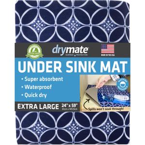 Drymate Premium XL Under Sink Mat, Waterproof Cabinet Protection Mats for Kitchen & Bathroom, Absorbent Shelf Liners, Slip-Resistant, Non-Adhesive, Machine Washable (USA Made)(24x59)(Indigo)