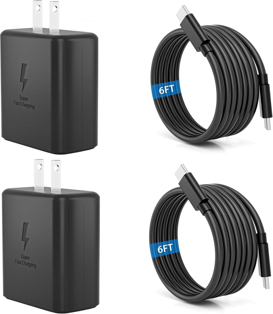2025 New 45W Super Fast Charger Type C USB C Android Charger with C to C 6FT Long Type C Fast Charging Cable 2Pack for Samsung Galaxy S25/S25+/S25 Ultra/S24/S24+/S24 Ultra/S23/S23+/S23 Ultra/S22/S21