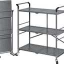 SNTD 3 Tier Rolling Carts with Wheels - Metal Folding Utility Cart for Office Kitchen Garage, Grey