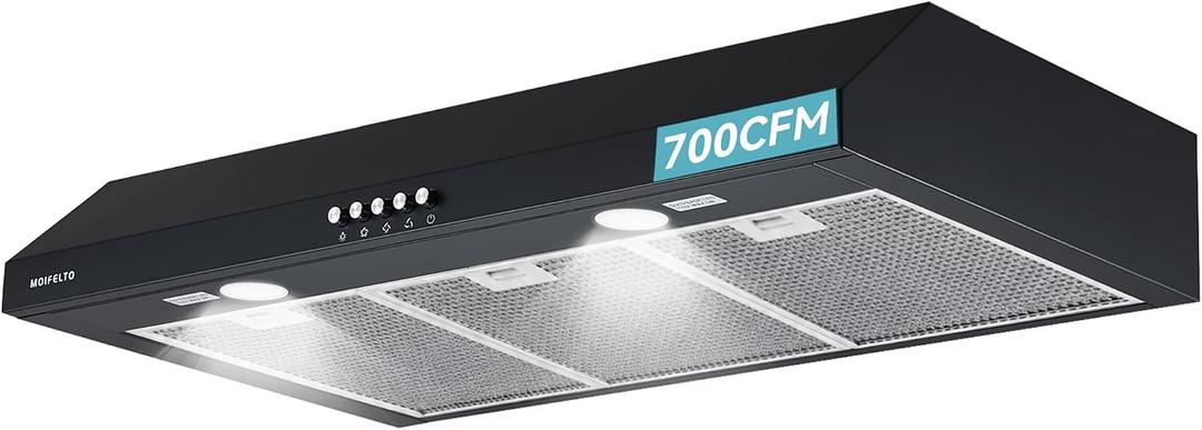 36" Under Cabinet Range Hood, Convertible Ducted/Ductless, 700 CFM Powerful Suction, 3-Speed Touch Control, 2 LED Lights, 6-Layer Stainless Steel Filters, Black