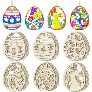 36Pc Easter Ornaments,DIY Wooden Easter Eggs Unfinished Wood Chips That Can Be Painted,Suitable for Craft Making Hanging Decorations Spring Party Events and Art Projects