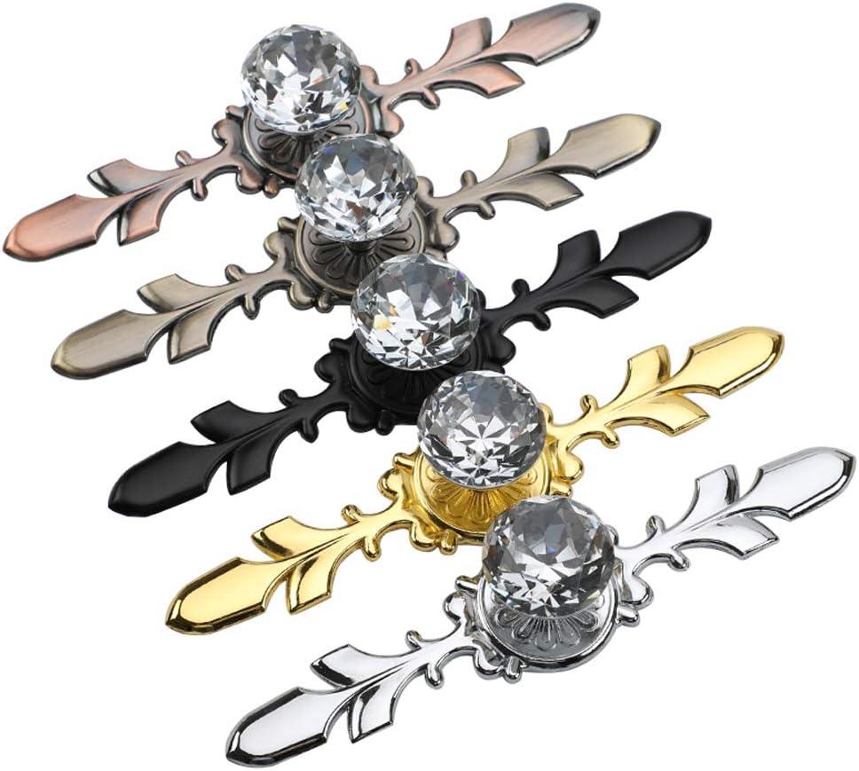 Drawer Dresser Knobs Pull Handles - Crystal Glass Diamond Decorative Knobs with Plate, Cabinet Cupboard Door Knobs with Screws for Kitchen Bathroom Office Decoration Pack of 6, Bronze (Large)