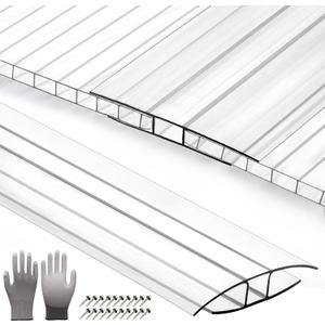 20-Pack 4ft Greenhouse Polycarbonate H-Channel Connectors, Heavy-Duty Twinwall Panel Joiners for 0.15 and 0.24 Panels, Weather Resistant Design, Includes 40 Screws and Work Gloves