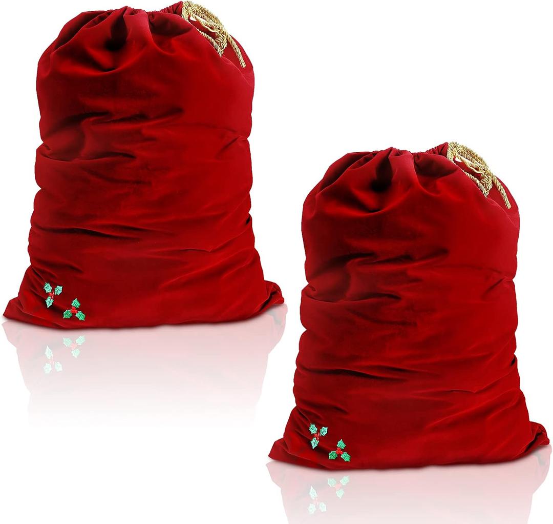 2 Pieces Christmas Santa Gift Bag Red Velvet Drawstring Bag Treat Bag for Xmas Party Favor Supplies Holiday Wrapping (Solid Style, 19.7 x 27.5 Inch)