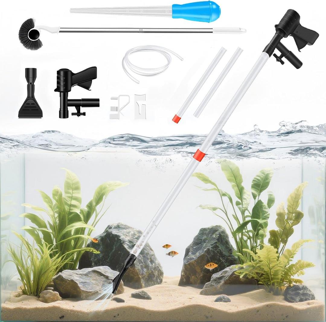 Aquarium Gravel Cleaner,Fish Tank Cleaner,Manual Vacuum Water Changer with 30ml Aquarium Vacuum Waste Remover Dropper, Cleaning Brush,Use for Water Changing Gravels Sand Washing