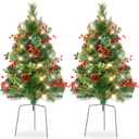 Best Choice Products Set of 2 24.5in Outdoor Pathway Christmas Trees, Battery Operated Pre-Lit Holiday Décor w/LED Lights, Red Berries, Pine Cones