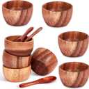 Didaey 8 Pcs Small Wooden Dipping Bowls Condiments Mini Wood Small Serving Bowls 3. 2 x 2. 4 Inches with 8 Spoons for Salad with Serving Utensils for Sauces, Nuts, Ketchup, Herb