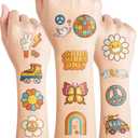 96PCS Groovy 70s Pre-Cut Temporary Tattoos - Retro Flower Power, Good Vibes Party Decorations & Favors | Cute Tattoos Stickers Gift for Kids, Boys & Girls, Prize Supplies (Normal)