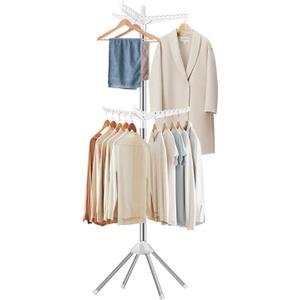 SUYU Clothes Drying Rack,Folding Clothes Drying Tree, 2 Layer with 6 Rotatable Arms,72-Inch Indoor Clothes Rack,Stainless Steel,4 Legs,White and Silver SNJ202