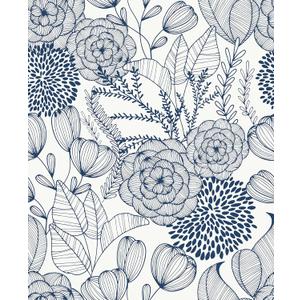NuWallpaper NUS3830 Navy Secret Garden Peel & Stick Wallpaper, Blue