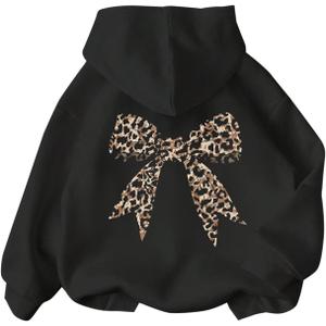 Hoodie for Girls Sweatshirt Cute Bow Graphic Kids Hoodies Long Sleeve Pullover Black B 11-12Y