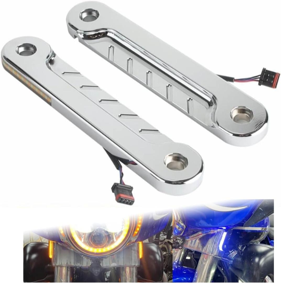 Plug and Play LED Flush Fork Turn Signals DRL Day Running Light For Harley Touring Road King Special FLHRXS FLHR CVO FLHRSE 2014-2025 (Chrome)