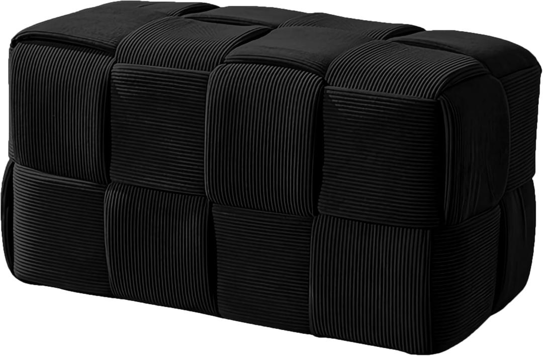 Cmishe Ottoman Foot Rest Soft and Comfortable Ottoman Square Corduroy Woven Design Sofa Stool (Black-L)