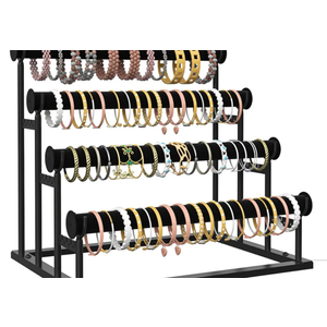 ORLESS 4 Tier Bracelet Holder, Detachable Velvet Jewelry Display Stand, T-Bar Necklace Storage Organizer Display Stand, Metal Bracelet Holder Display for Bangles Watch Bracelets Scrunchies(Black)