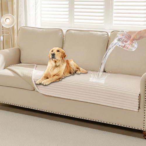 HAOMAIJIA Waterproof Couch Cover for Dogs Washable,Faux Fur Pet Couch Covers for Sofa,Soft Dog Bed Cover Non-Slip Couch Covers for 3 Cushion Couch Sofa Pet Friendly (Off White, 35" x 74")