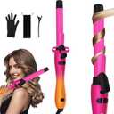Extra-Long Barrel Rotating Curling Iron with Short Clamp, Automatic Curling Iron 1 Inch Creates Loose Curls  for Medium and Long Hair, High Heat 410F, Instant Heat up, Double Ceramic, Dual Voltage (Rose and Orange)