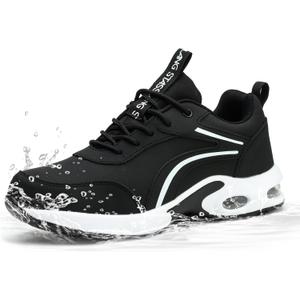 Women's Waterproof Steel Toe Work Safety Shoes, Non-Slip, Puncture-Proof, Comfortable, Lightweight, Fashion Footwear, Construction, Industrial Shoes (11, Black White)