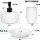 Bathroom Accessories Set, 4pcs Ceramic with Embossed Design Look Sets Bathroom Soap Dispenser 13.5oz & 2Pcs Ceramic Cup, 1Pcs Soap Dish