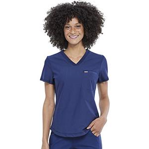Cherokee Scrubs for Women V-Neck Top – Tuckable Contemporary Fit Top, Stretch Knit, Moisture-Wicking, Shirttail Hem CK819, L Navy
