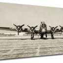 KLVOS Large Airplane Art Wall Decor World War II Era Heavy Bomber Old Photo Picture Print on Canvas Vintage Aircraft Propeller Modern Home Decoration Stretched on Wooden Ready to Hang 20x48inch