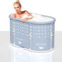 37.4" Extra Large Foldable Bathtub, Portable tub for Adult,Families Soaking Bathtub, Non-Inflatable,Lightweight,One second collapsible Ice Bath Tub(Ovel, Blue & White Flowers)