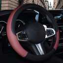 SHIAWASENA Car Steering Wheel Cover, Leather, Universal 15 Inch Fit, Anti-Slip & Odor-Free (Black&Red)