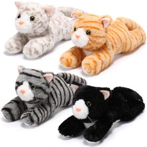 Libima 4 Pcs 14 Inch Cat Stuffed Animals Bulk, Christmas Stuffers Soft Cuddly Kitten, Smitten Kittens, Assorted Fluffy Stuffed Cats for Kiddos Birthday Gift Pet Party Favors (Lying Style)