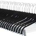 Amazon Basics Velvet, Non-Slip Skirt Clothes Hangers with Clips, Organize Pants and Skirts, Black/Silver, Pack of 24