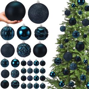 Soulchen 46 Pcs Navy Blue Christmas Balls Ornaments Set, 3.94/3.15/2.36/1.57 Inch Shatterproof Christmas Tree Hanging Plastic Balls Xmas Ornaments Decor for Xmas Tree Wreath Party Decoration Supplies