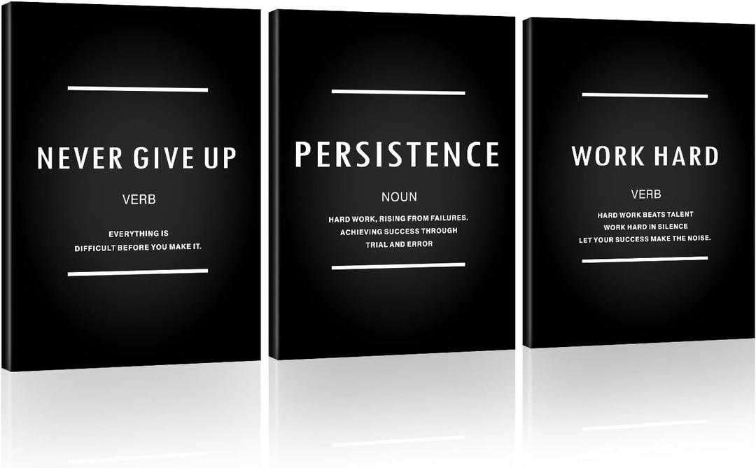 Motivational Never Give Up Canvas Wall Art, Inspiration Work Hard Persistence Quotes Reminder Decor Positive Affirmation Poster Success Wall Hanging Picture Leadership Gift for Home Office Workplace (12" x 16")