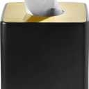 Bathroom Accessories - Ceramic Tissue Holder, Decorative Square Tissue Cover Box (Black and Gold)