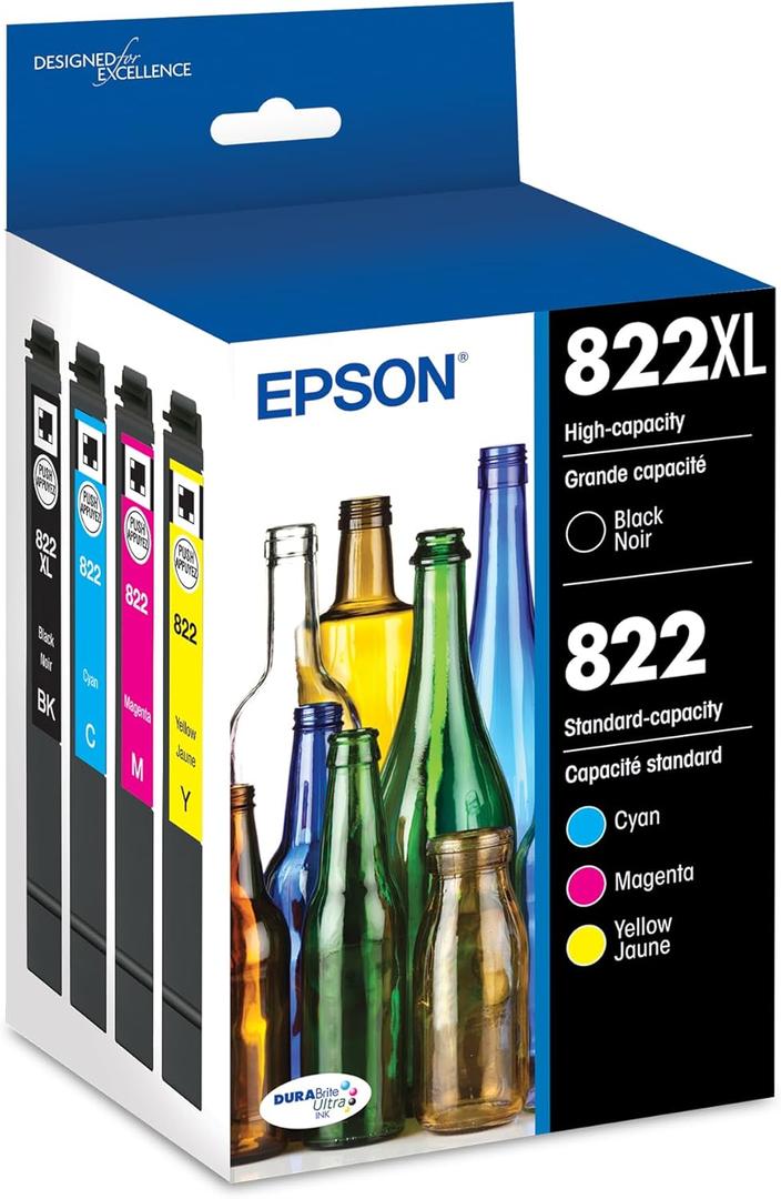 EPSON 822 DURABrite Ultra Ink High Capacity Black & Standard Color Cartridge Combo Pack (T822XL-BCS) Works with WorkForce Pro WF-3820, WF-3823, WF-4820, WF-4830, WF-4833, WF-4834