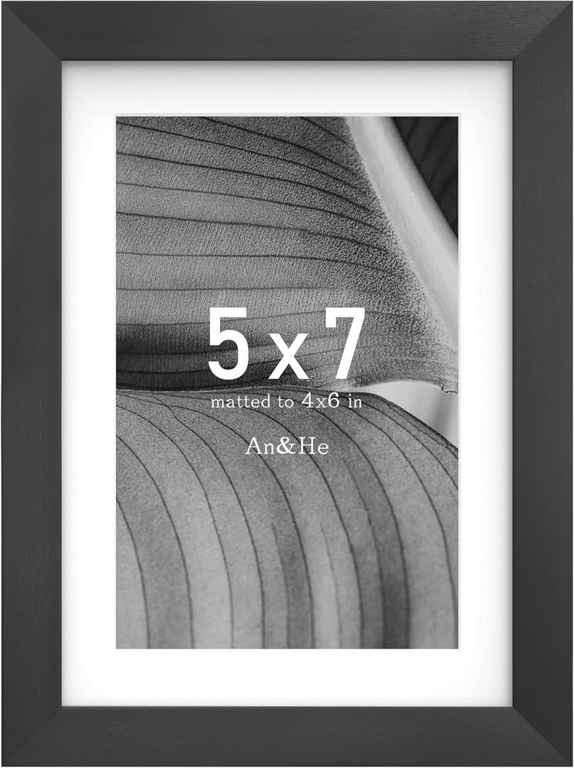 An&He 5x7 Picture Frame, Black Photo Frame for Tabletop and Wall Display, Minimalist Design, Set of 1