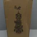 Afirst Christmas Village Houses Figurines Bell Tower with Motion and Lights Santa Reindeers Revolving Train Lighted Christmas Animation Village Musical with USB Indoor Display Figurines Decoration