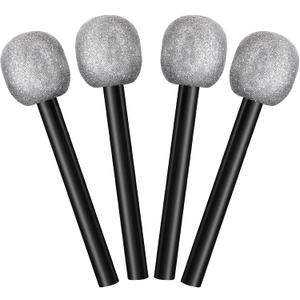 Yaomiao 4 Pcs Fake Microphone Plastic Bling Glitter Microphone Prop Sparkly Popular Singer Party Favors for Halloween Cosplay Supplies Disco Stage Party Favors