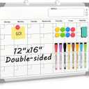 White Board Calendar Dry Erase Calendar Wall, 16" x 12" Small Calendar Whiteboard Dry Erase Hanging Double-Sided, Calendar Board for Drawing, Kitchen, Planning, Memo, School, Home, Office