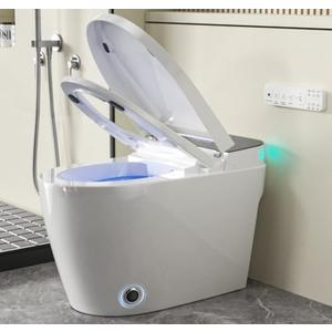 Smart Toilet with Bidet Built in Heated Seat, Smart Tankless Toilet with Warm Water and Dryer, Fahrenheit LED Display, Auto Flush, Foot Sensor