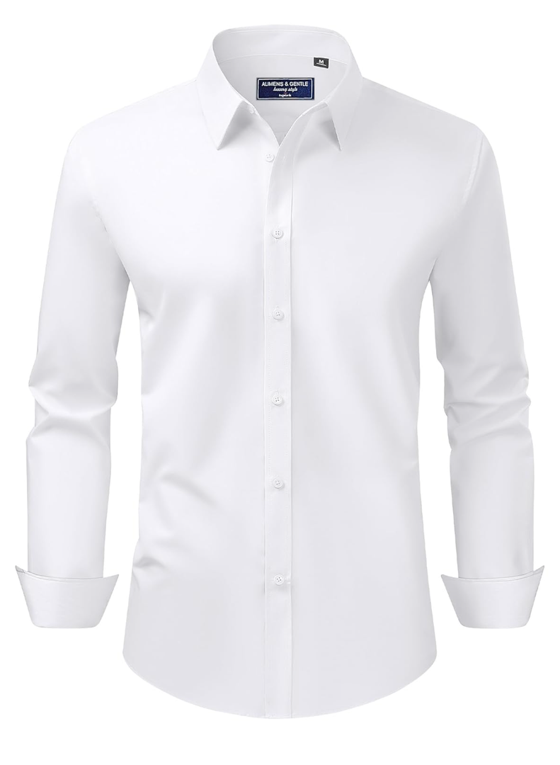Alimens & Gentle Men's Dress Shirt Regular Fit Stretch Stain Shield Long Sleeve Solid Business Wedding Button Down Shirts, XL