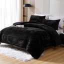 YIYEA Faux Fur King Size Comforter Set, Luxury Ultra Soft Fluffy Comforter, Plush Fuzzy Bedding Comforter Sets for Fall Winter, Cozy Warmth, No Shedding, 3PC, King, Black