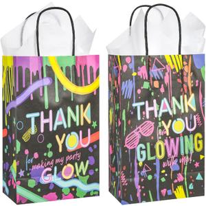 DjinnGlory 36 Pack Small-Size Glow Party Gift Bags with Handles and 36 White Tissue Paper for Themed Glow Party Supplies, 9x5.5x3.15 Inch