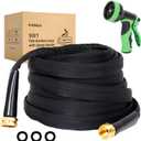 Lightweight Flat Garden Hose 50 FT, 3/4" GHT Flexible Water Hose with Spray Nozzle, Durable 800D Fabric, Kink Free Design, Portable Garden Hose for Lawn, Yard, Car Wash