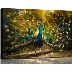 Sense&Sensitivity Arts- Peacock Wall Art for Showing Beautiful Feathers Modern Art Peacock Painting Decoration for Wall of Bathroom Living Room Kitchen Hallway Bedroom 36" x 24" (36L" x 24W", Peacock-2)