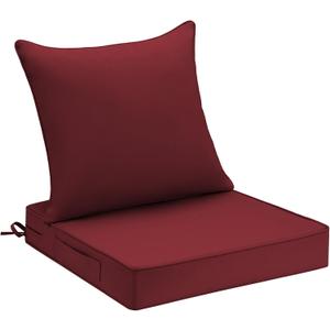 UNIKOME 22"x22"x3" Outdoor Chair Cushions Set - Waterproof Patio Cushions for Outdoor Furniture with Removable Cover, Ties & Handle, Deep Seat Patio Cushions for Sofa Couch - Burgundy