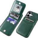 KIHUWEY Compatible with iPhone 17 Case Wallet with Credit Card Holder, Flip Premium Leather Magnetic Clasp Kickstand Heavy Duty Protective Cover for iPhone 17 6.3 Inch (Dark Green)